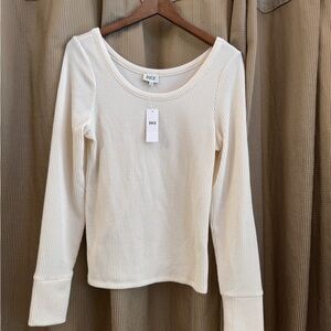 BKE Cream Long Sleeve Fitted Ribbed Knit